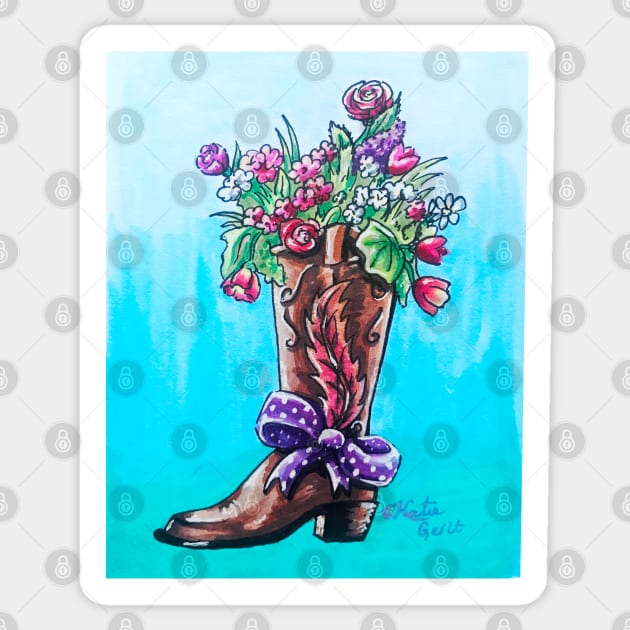 Cowgirl Boot Floral Bouquet Sticker by Lady Lilac